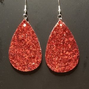 Red Faux Leather Earrings